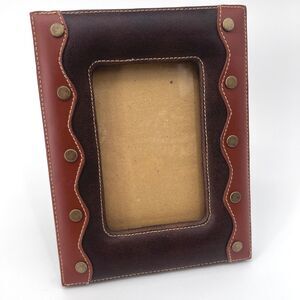 Faux Leather Studded Two Tone Picture Frame Rustic Rugged Cabin Core Decor